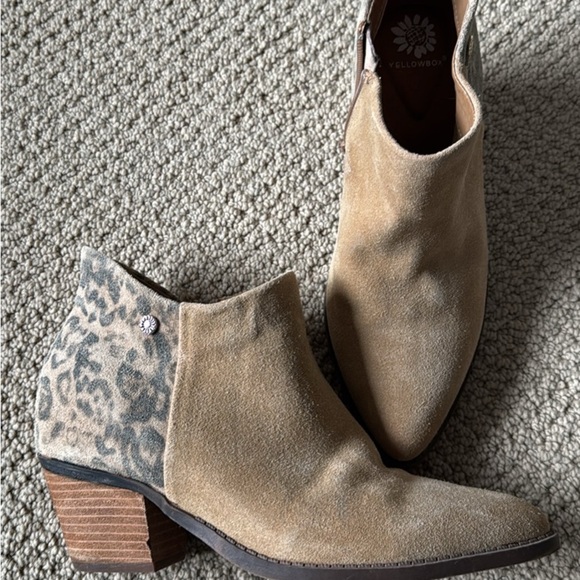 Yellow Box Shoes - Yellow Box Leopard Accent Suede Ankle Booties
